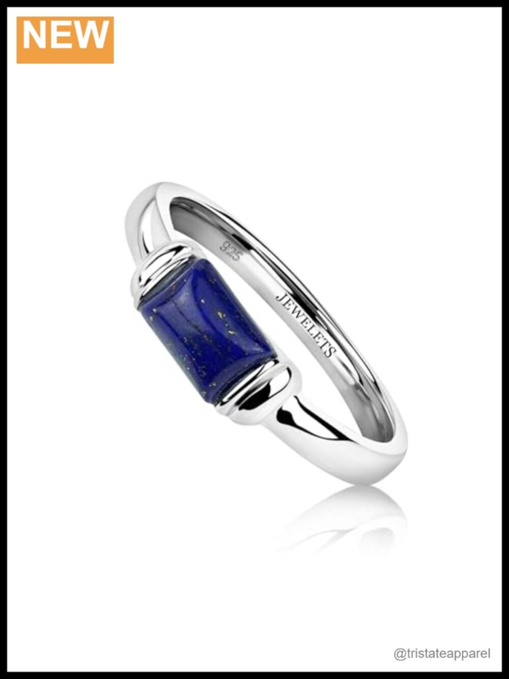 Lapis Lazuli Signet Ring Natural Gemstone 925 Sterling Silver Rhodium Plated